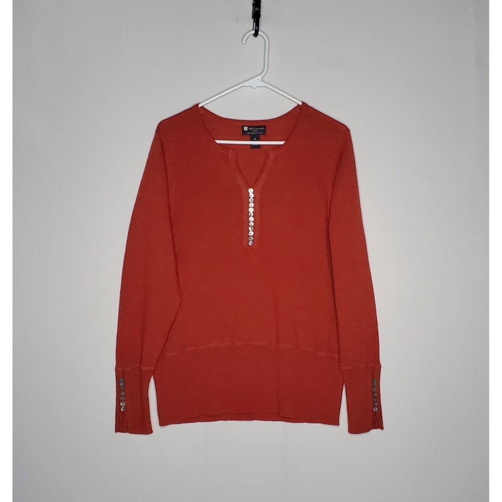 Valerie Bertinelli Sweater 1X Merino Wool Button V-Neck Burnt Orange Granola